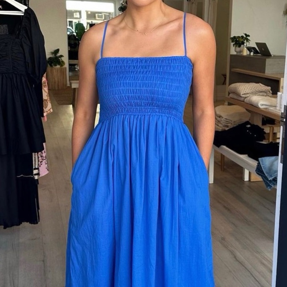 FAITHFULL THE BRAND Agolde Midi Dress in Sicilian Blue